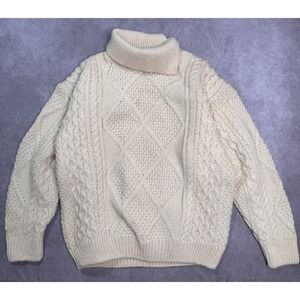Oak Tree Original Vintage Cable Knit Chunky Fisherman Wool Sweater Beige Sz L